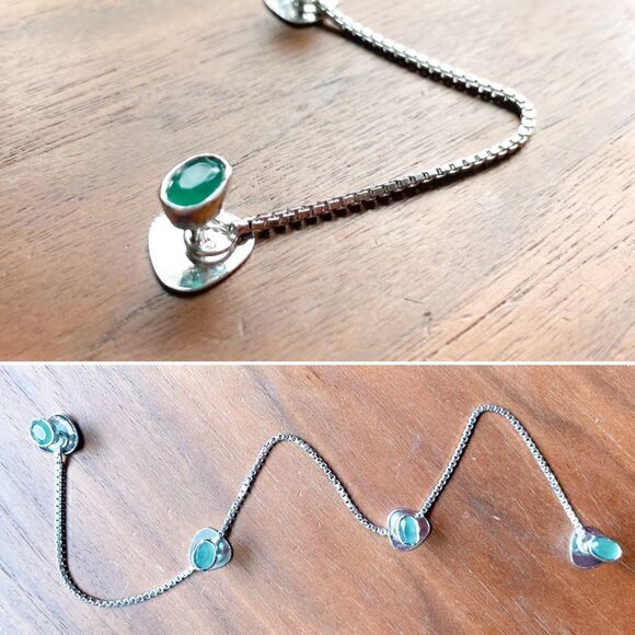 Nobrand Other - Kurta Button - Silver with Green Stone